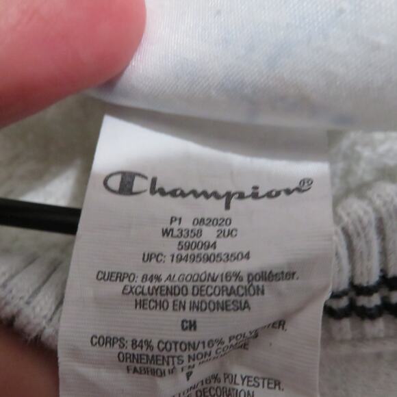 Champion Women Sz S Gray Reverse Weave Crewneck Sweatshirt Ribbed Stripes - Picture 7 of 7